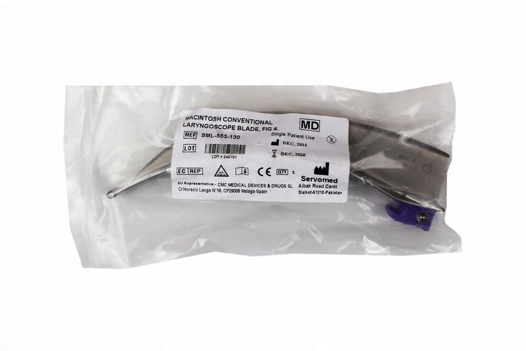 Łyżka do laryngoskopu jednorazowa metalowa, MC 4 V/LED
